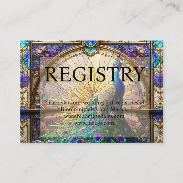 Tarjetas de registro de regalos de boda de pavo re (Anverso)