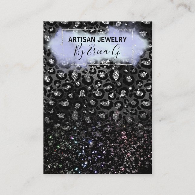 Tarjetas de remate Silver Purpurina Leopard de luj (Anverso)