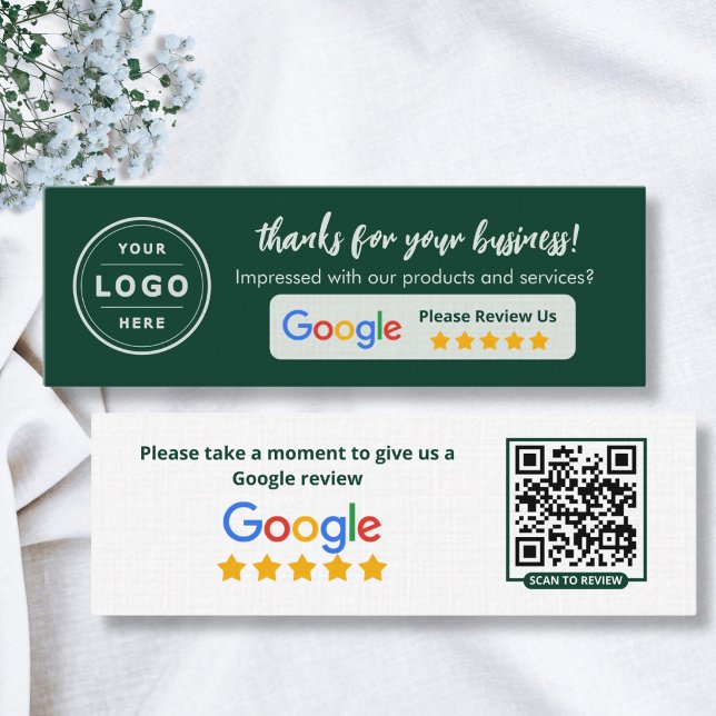 Tarjetas de reseñas de Google Emerald Green (Business feedback review business cards)