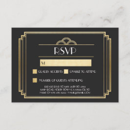 Tarjetas de respuesta Art Deco RSVP dorado negro d