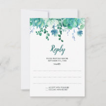 Tarjetas de respuesta Boda de color de agua verde