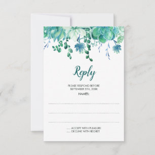 Tarjetas de respuesta Boda de color de agua verde