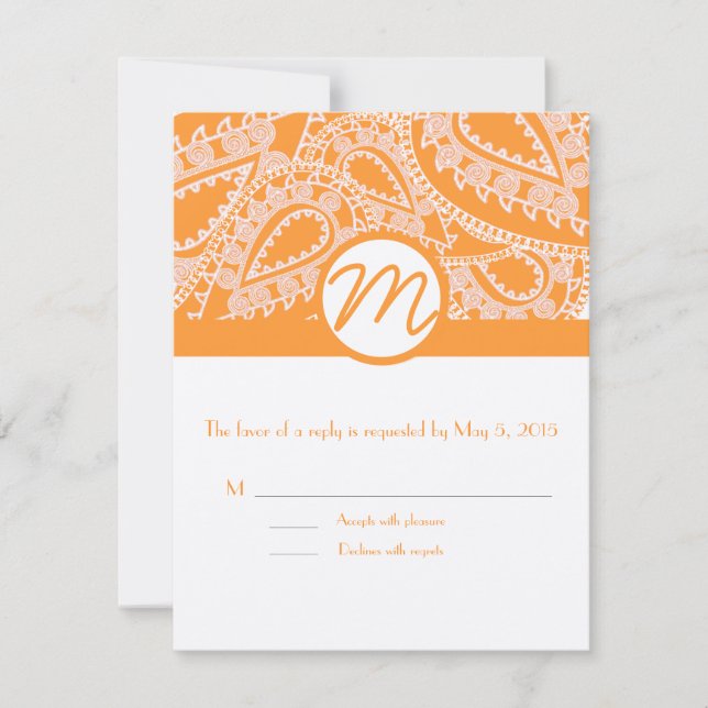 Tarjetas de respuesta Boda de naranja Paisley (Anverso)