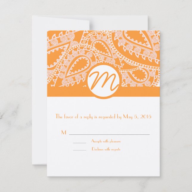 Tarjetas de respuesta Boda de naranja Paisley (Anverso)