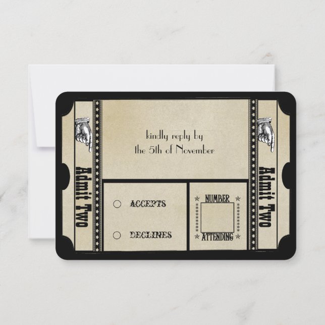 Tarjetas de respuesta Boda de Swirls Textiles Blac (Reverso)