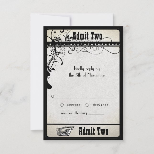 Tarjetas de respuesta Boda de Swirls Textiles Blac (Reverso)