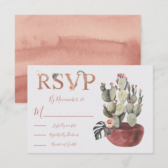 Tarjetas de respuesta Boda de Terracota y Cactus R (Anverso / Reverso)