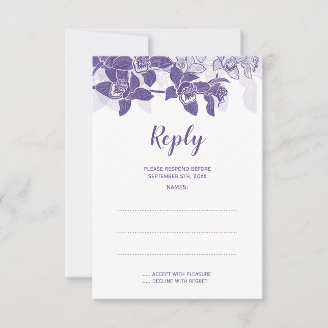 Tarjetas de respuesta Boda Elegante para orquídeas (Anverso)