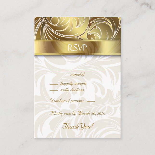 Tarjetas de respuesta boda Floral Leaf Gold (Anverso)