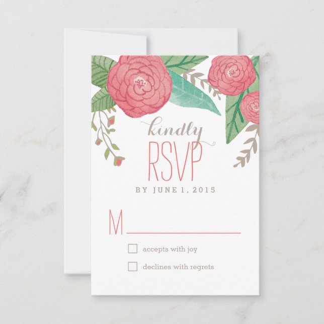 Tarjetas de respuesta Boda/RSVP de Florals pintada (Anverso)