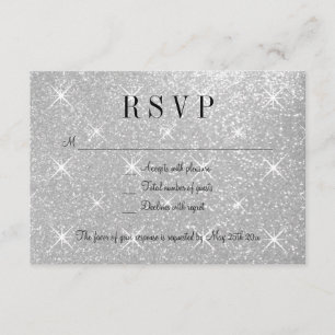 Tarjetas de respuesta boda RSVP purpurina de plata