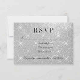Tarjetas de respuesta boda RSVP purpurina de plata