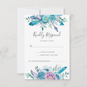 Tarjetas de respuesta de acuarela boho con flores 