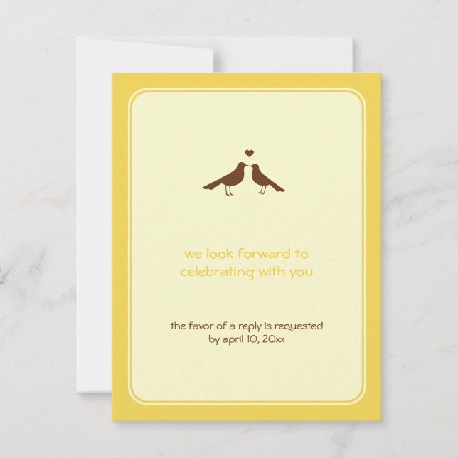 Tarjetas de respuesta de boda amarillas de pájaros (Anverso)