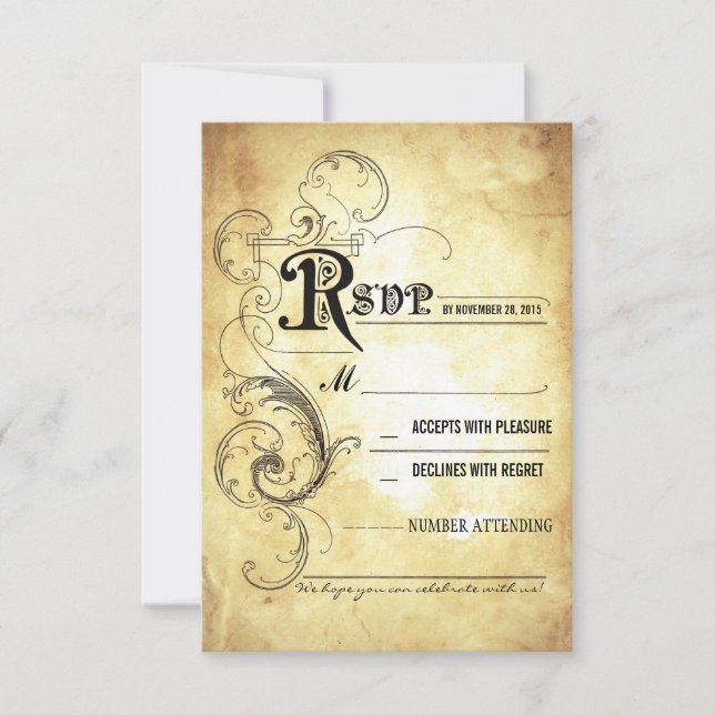 Tarjetas de respuesta de boda antiguas (Anverso)