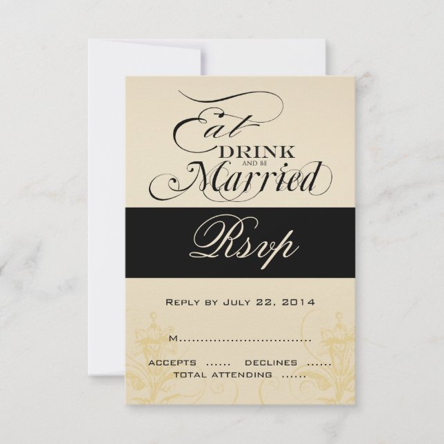 Tarjetas de respuesta de boda antiguas para comer, (Anverso)