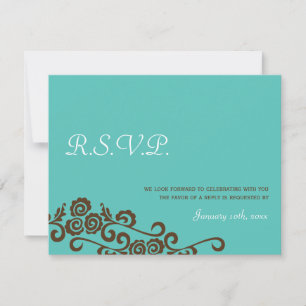 Tarjetas de respuesta de boda azul teal de jardín 
