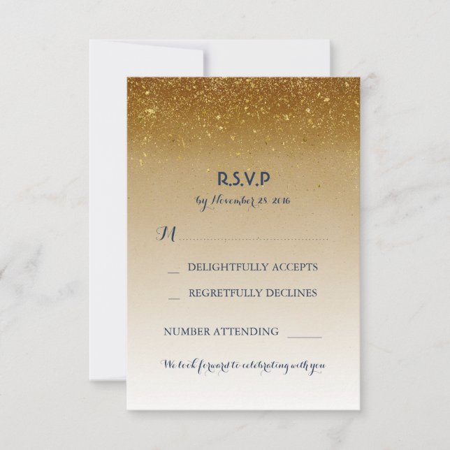 Tarjetas de respuesta de boda blancas con brillo d (Anverso)