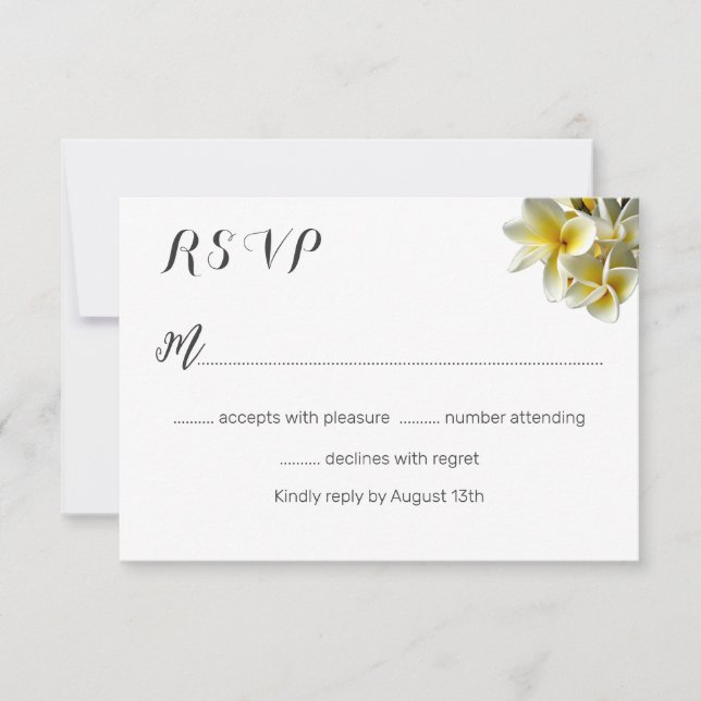 Tarjetas de respuesta de Boda blanco Plumeria de H (Anverso)