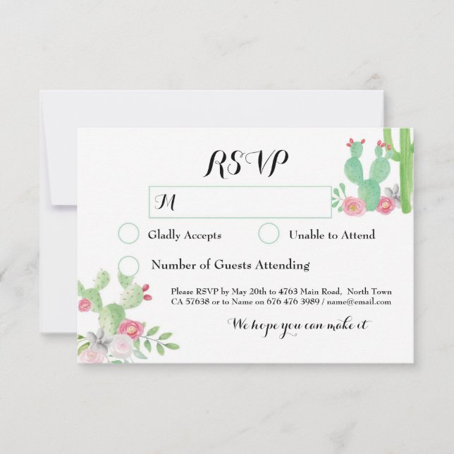 Tarjetas de respuesta de boda Cactus RSVP Fiesta d (Anverso)