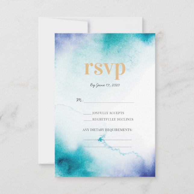Tarjetas de respuesta de boda con acuarela turques (Anverso)
