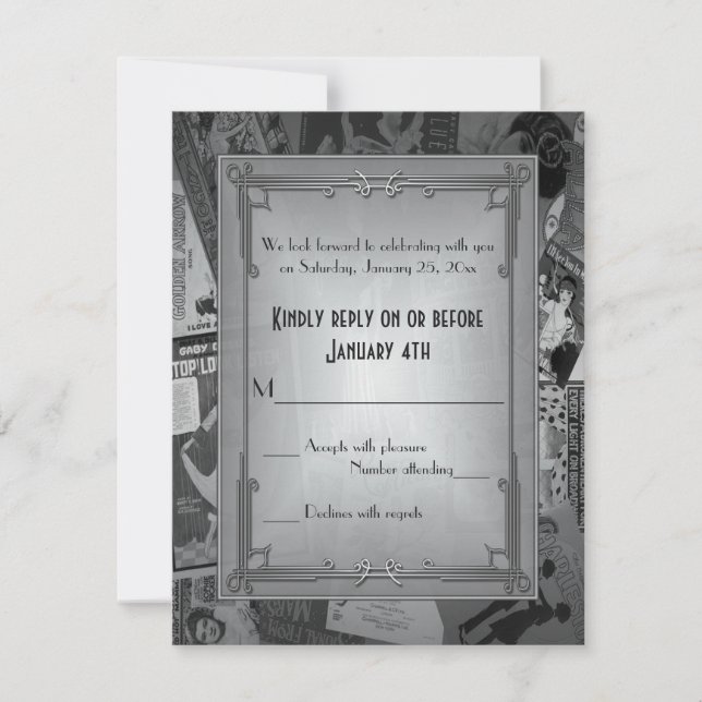 Tarjetas de respuesta de boda con carteles antiguo (Anverso)