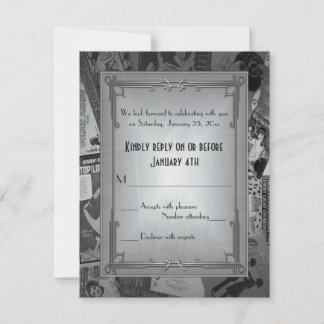 Tarjetas de respuesta de boda con carteles antiguo