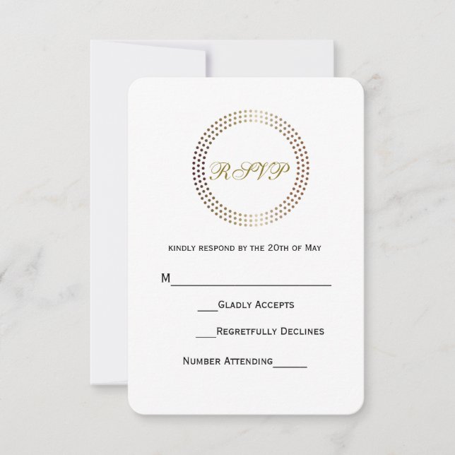 Tarjetas de respuesta de boda con círculos de oro  (Anverso)
