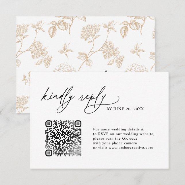Tarjetas de respuesta de boda con código QR minima (Anverso / Reverso)
