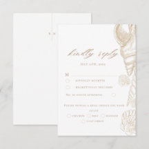 Tarjetas de respuesta de boda con conchas doradas