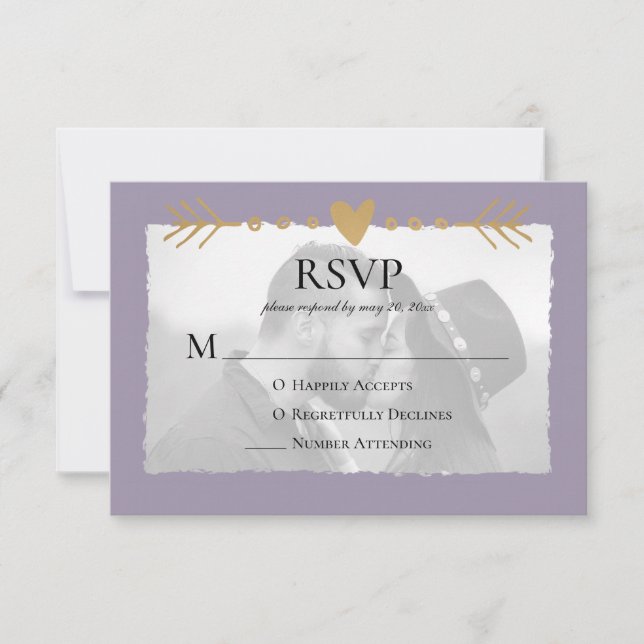 Tarjetas de respuesta de boda con corazones dorado (Anverso)