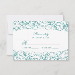 Tarjetas de respuesta de boda con elegantes remoli