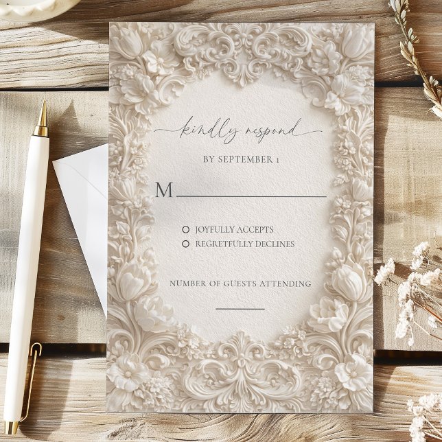 Tarjetas de respuesta de boda con flores estampada (Elegant Embossed Floral Wedding Response Cards)