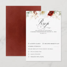 Tarjetas de respuesta de boda con flores rojas bla