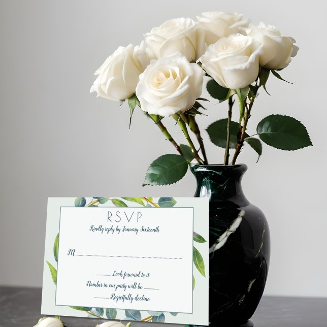Tarjetas de Respuesta de Boda con Hojas de Eucalip (Subido por el creador)