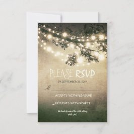 Tarjetas de respuesta de boda con luces rústicas