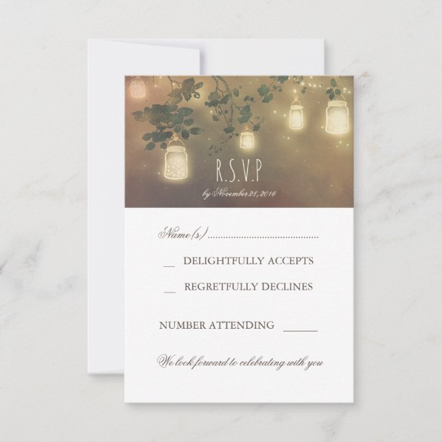 Tarjetas de respuesta de boda con luz de frasco de (Anverso)