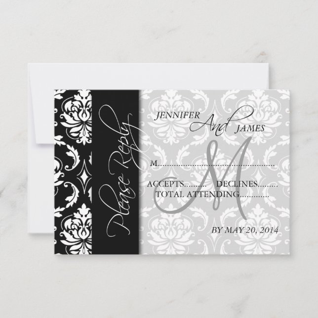 Tarjetas de respuesta de boda con monograma de dam (Anverso)