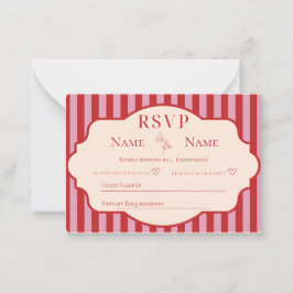 Tarjetas de respuesta de boda con rayas rojas y ro