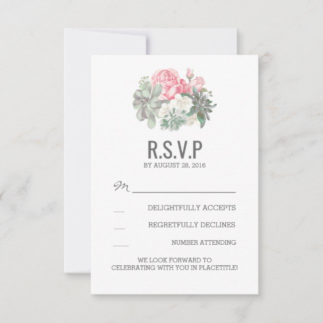 Tarjetas de respuesta de boda con suculentas y flo (Anverso)