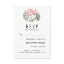 Tarjetas de respuesta de boda con suculentas y flo