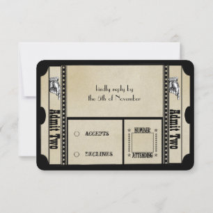 Tarjetas de respuesta de boda con texto funky negr