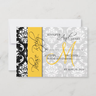 Tarjetas de respuesta de boda Damask Monograma Ama