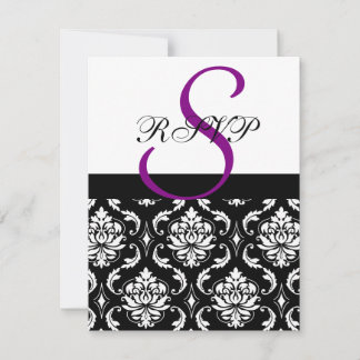 Tarjetas de respuesta de boda Damask púrpura