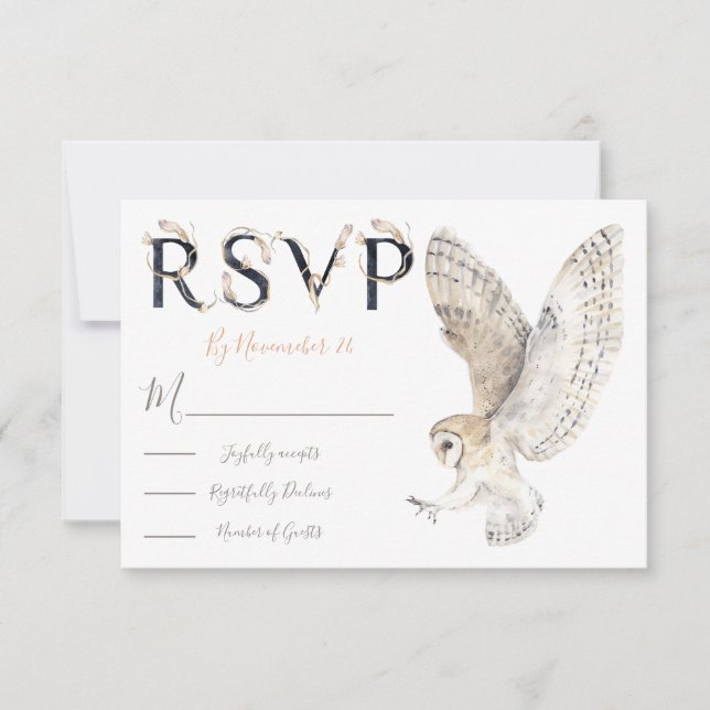 Tarjetas de respuesta de Boda de acuarela de búho  (Anverso)
