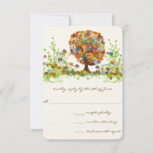 Tarjetas de respuesta de Boda de árbol de flor cap