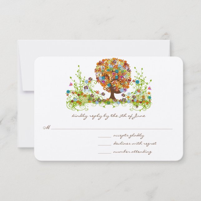 Tarjetas de respuesta de Boda de árbol de flor cap (Anverso)