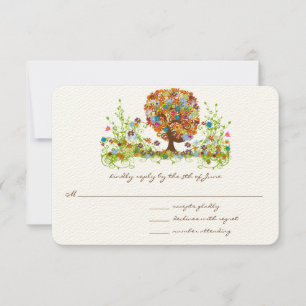 Tarjetas de respuesta de Boda de árbol de flor cap