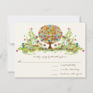Tarjetas de respuesta de Boda de árbol de flor cap