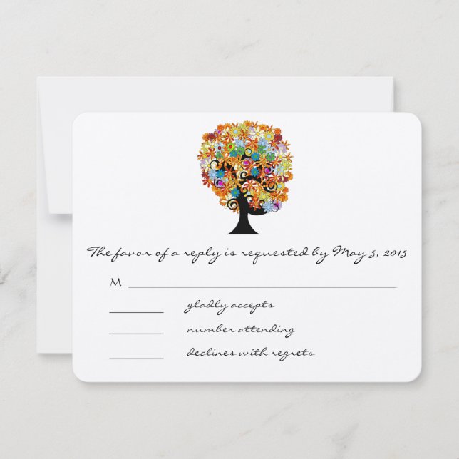 Tarjetas de respuesta de Boda de árbol de flor cap (Anverso)
